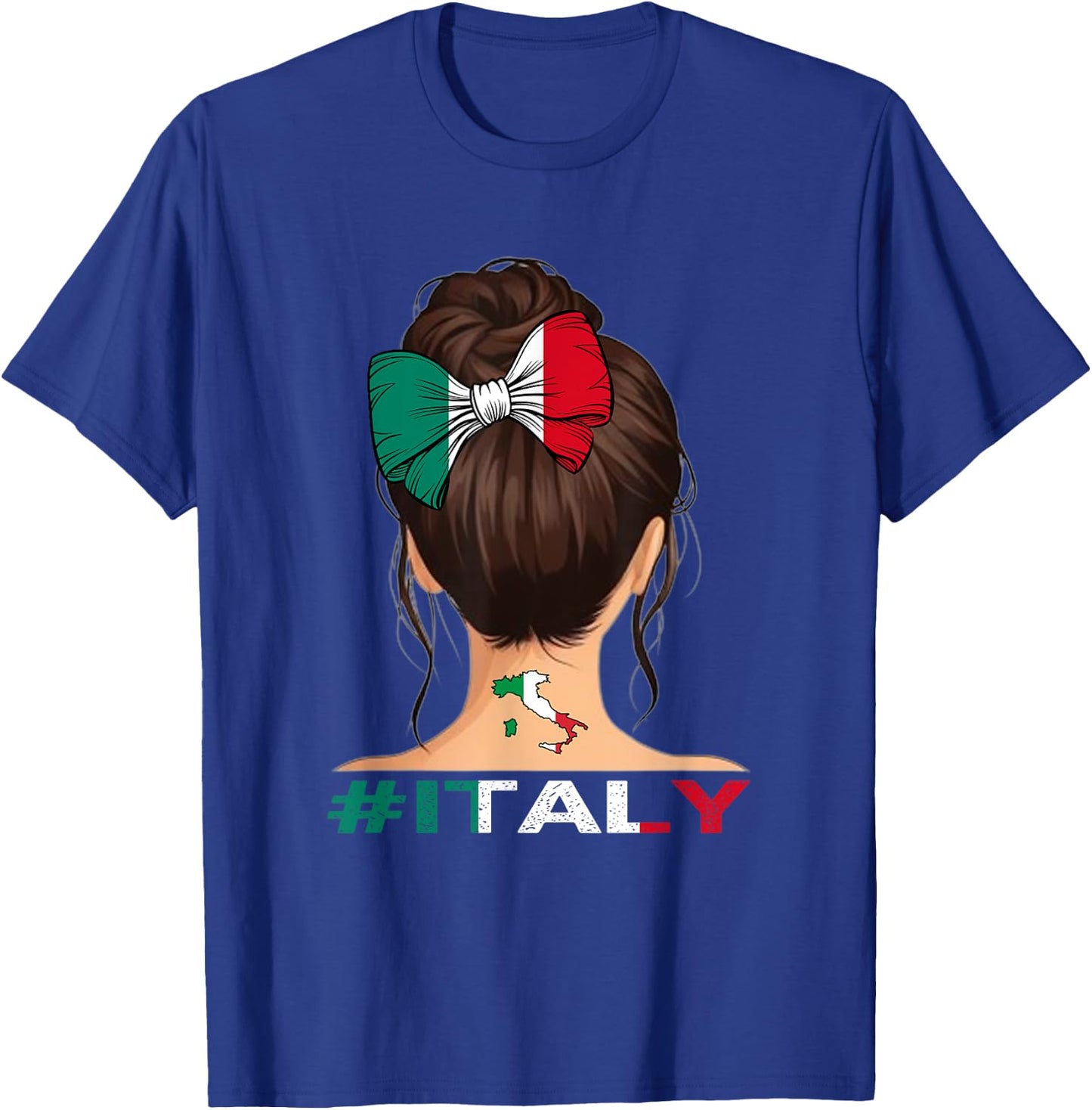 Italian Flag - Italy Girl Messy Bun , black T-Shirt - T-Shirt | Royal