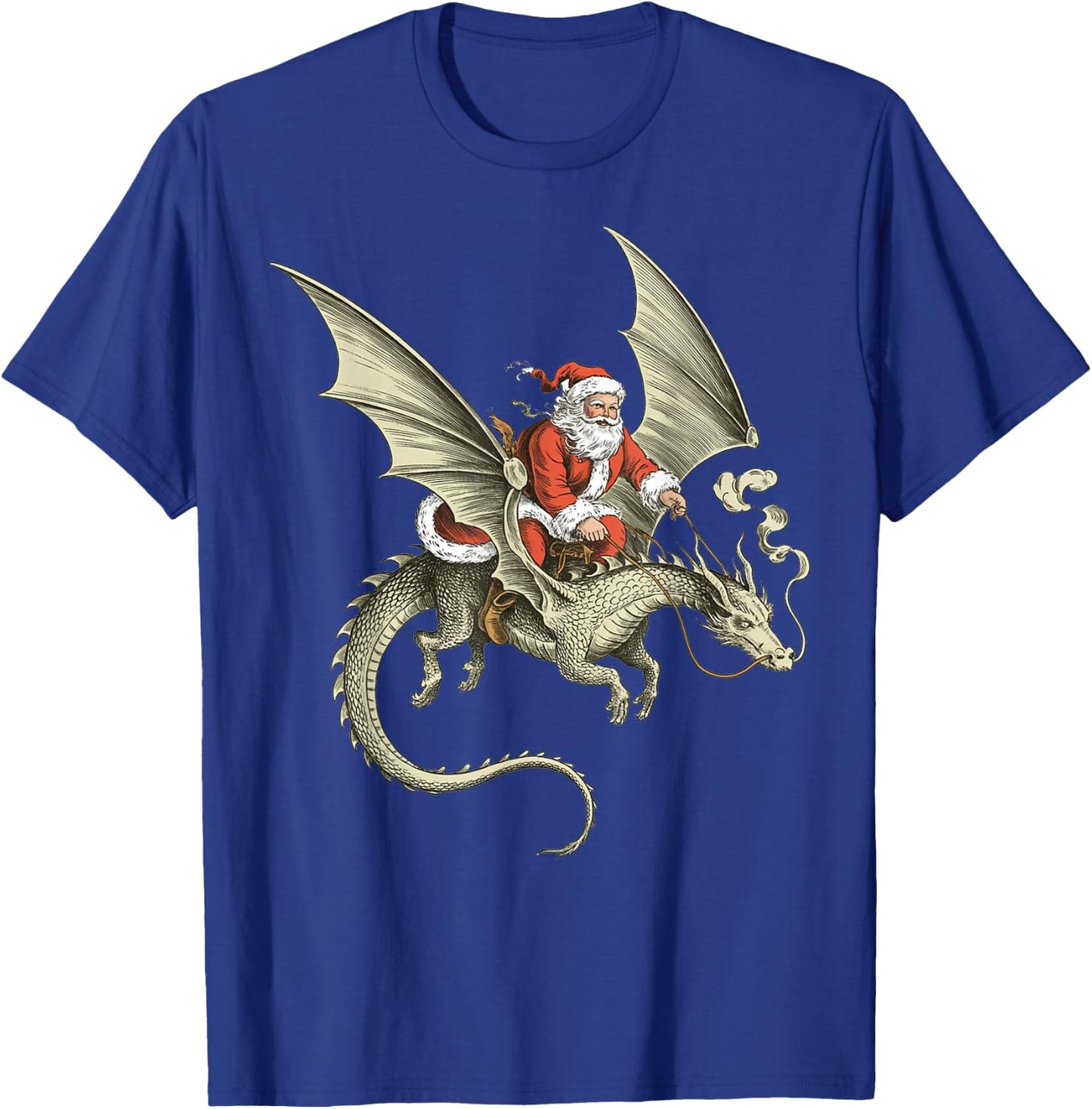 Vintage Viking Pagan Christmas - Classic Santa Riding Dragon T-Shirt - T-Shirt | Royal