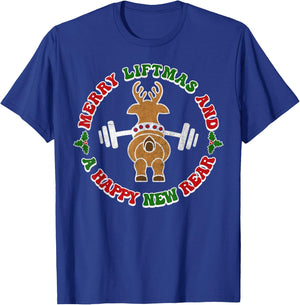 Retro Christmas Shirt Merry Liftmas and A Happy New Rear T-Shirt - T-Shirt | Royal