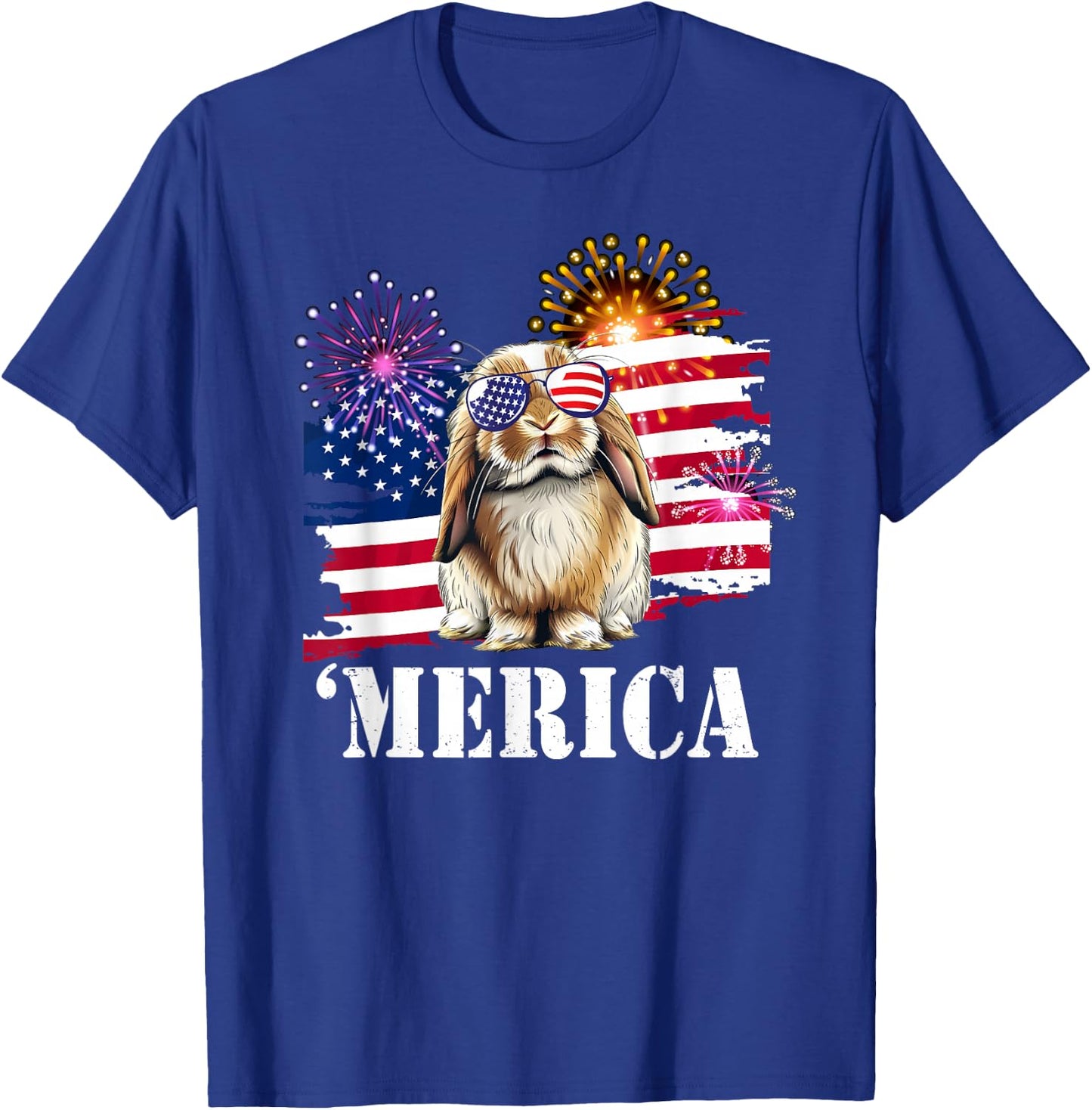USA Flag 4th July Merica Mini Holland Lop Bunny Rabbit Lover T-Shirt - T-Shirt | Royal