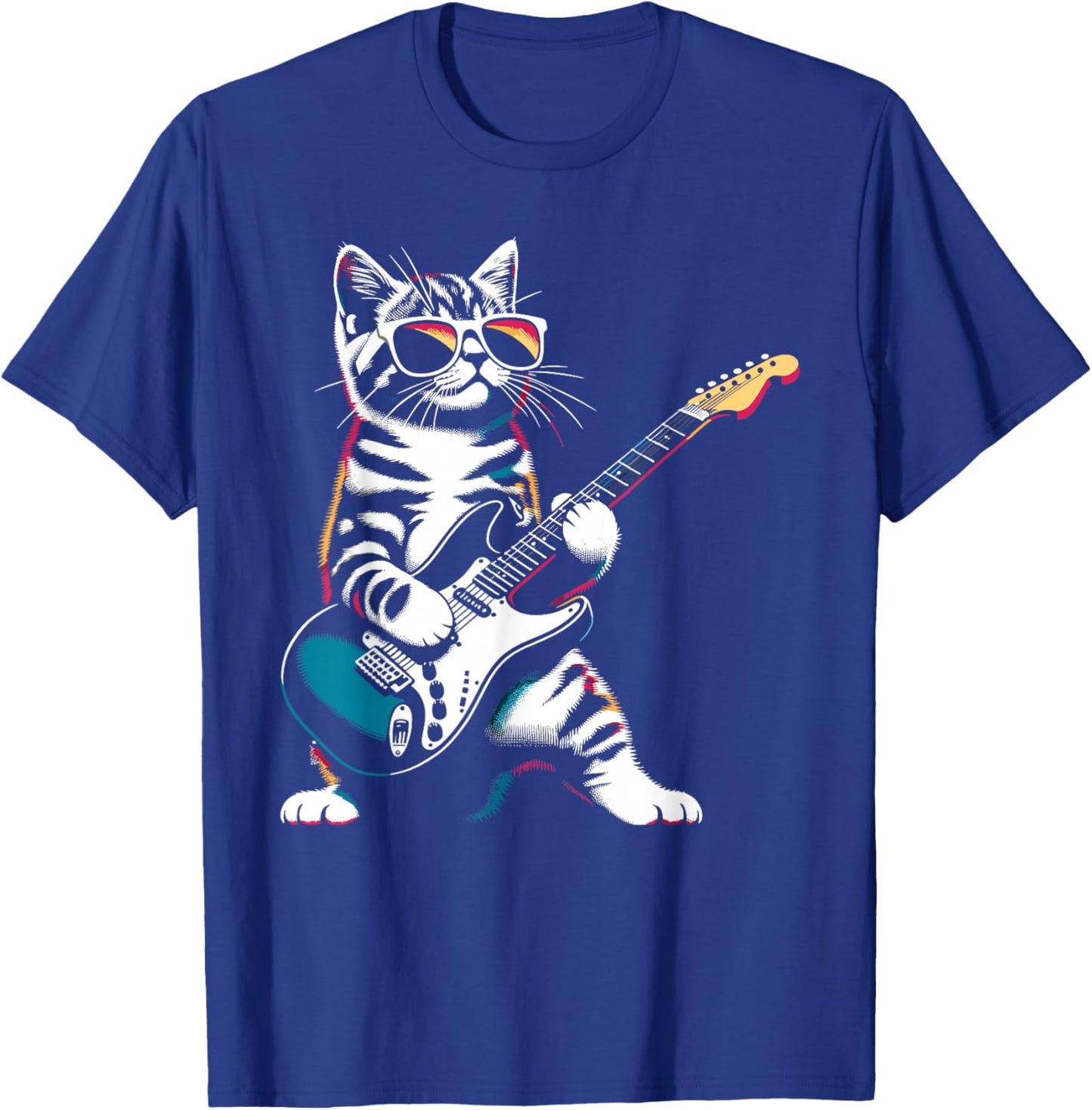 Guitar Cat Novelty Rock Music Band Concert Funny Cat T-Shirt - T-Shirt | Royal
