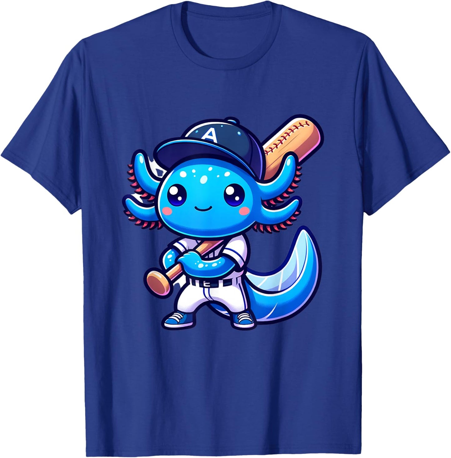 Funny axolotl baseball player catcher boys girls T-Shirt - T-Shirt | Royal