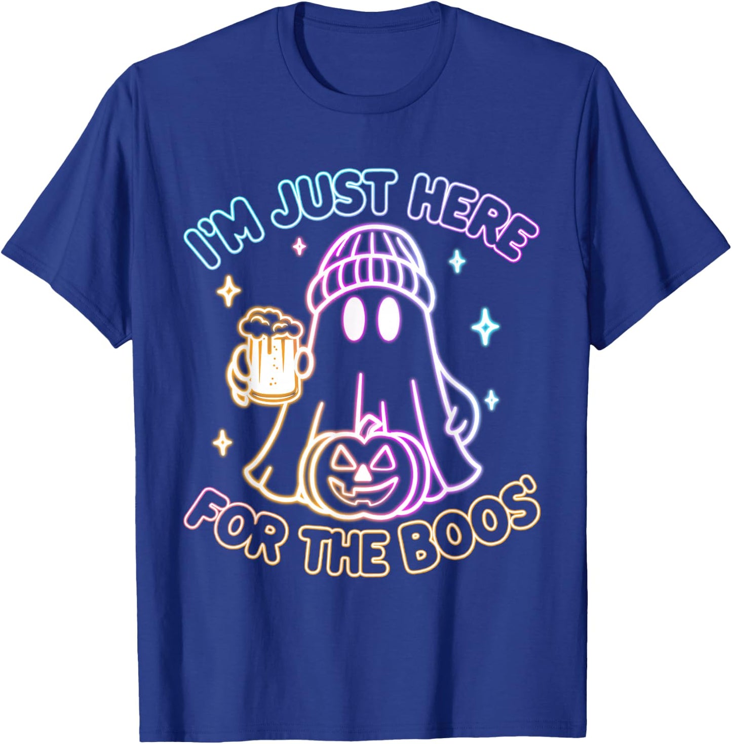 Groovy I'm Just Here For The Boos Halloween Glowing Graphic T-Shirt - T-Shirt | Royal