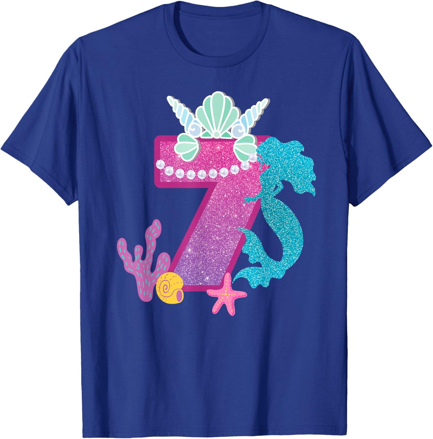 7th Birthday Shirt Under the Sea Party Mermaid Shells Shirt T-Shirt - T-Shirt | Royal