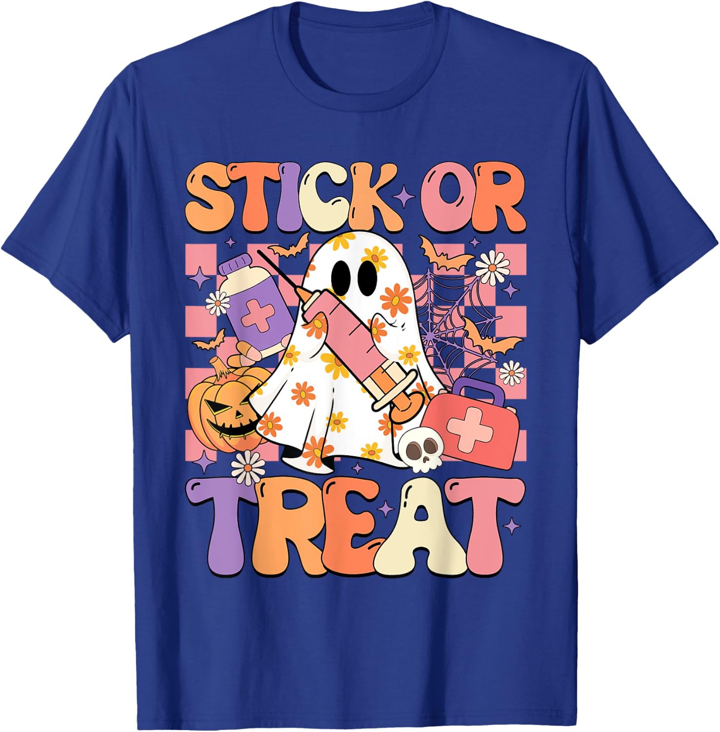 Stick Or Treat Phlebotomy Tech Syringe Trick Or Treat Day T-Shirt - T-Shirt | Royal