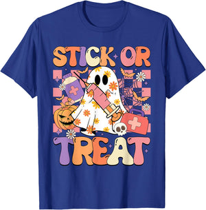 Stick Or Treat Phlebotomy Tech Syringe Trick Or Treat Day T-Shirt - T-Shirt | Royal