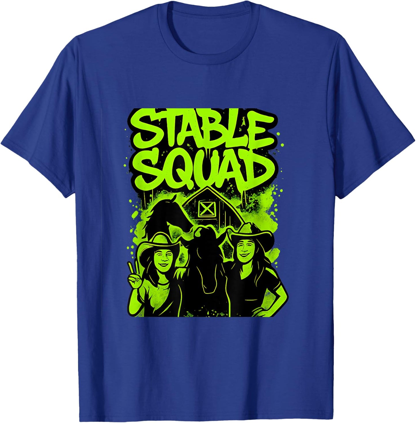 Stable Squad - Neon Green Horse Pattern T-Shirt - T-Shirt | Royal