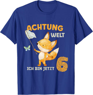 Children's Birthday Shirt 6 Years Boy Girl Fox Ich Bin Six , blue T-Shirt - T-Shirt | Royal