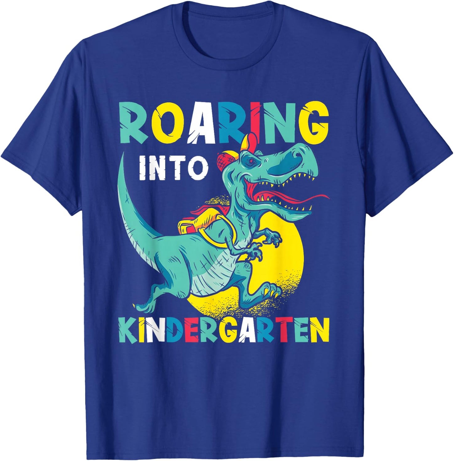 Roaring Into Kindergarten Dinosaur TRex Back To School Kids T-Shirt - T-Shirt | Royal