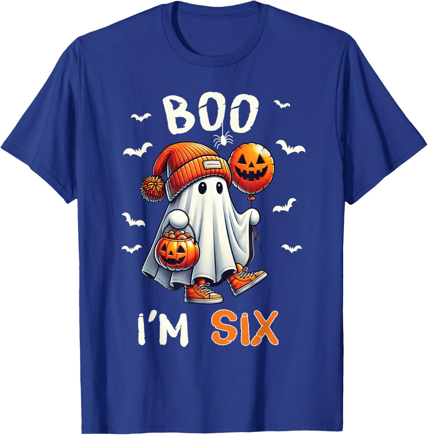 Boo I'm Six Ghost 6th Birthday Halloween Boy Kids Groovy T-Shirt - T-Shirt | Royal