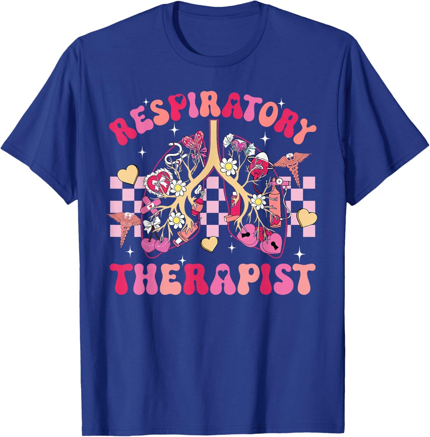 Valentine Lung Hearts Respiratory Therapist Pulmonologist T-Shirt - T-Shirt | Royal