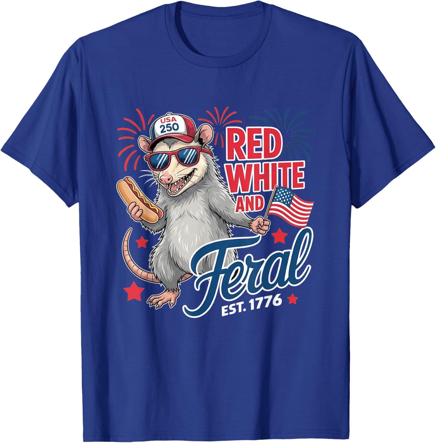 Red White and Feral USA Possum 4th of July Merica Men Kids T-Shirt - T-Shirt | Royal