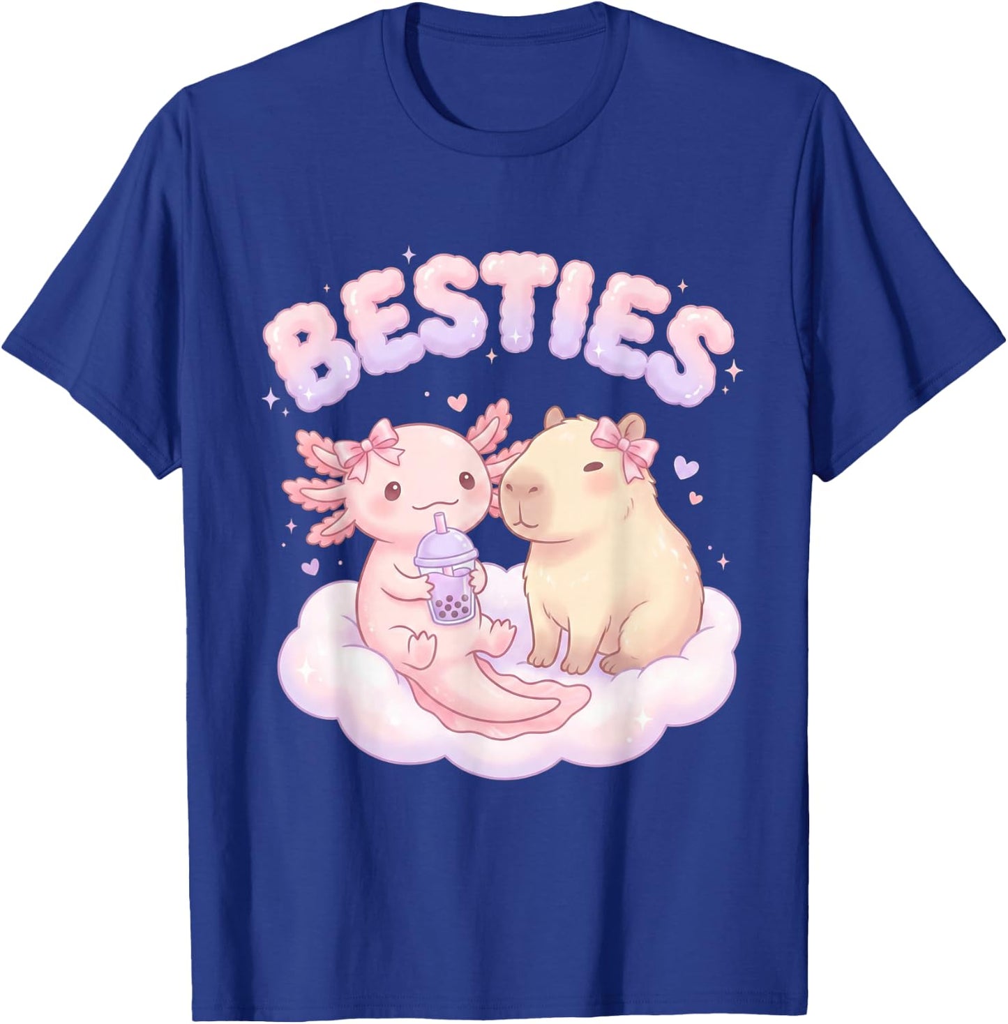 Besties Axolotl Capybara Bubble Tea Cute Kawaii Anime Tier T-Shirt - T-Shirt | Royal