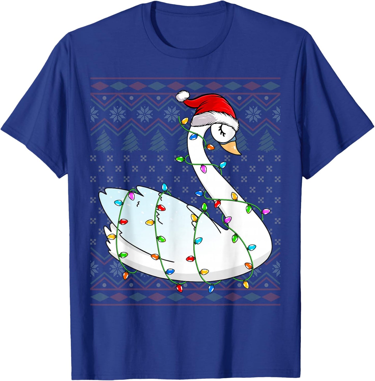 Swans Xmas Lighting Santa Hat Swans Lover Ugly Christmas T-Shirt - T-Shirt | Royal