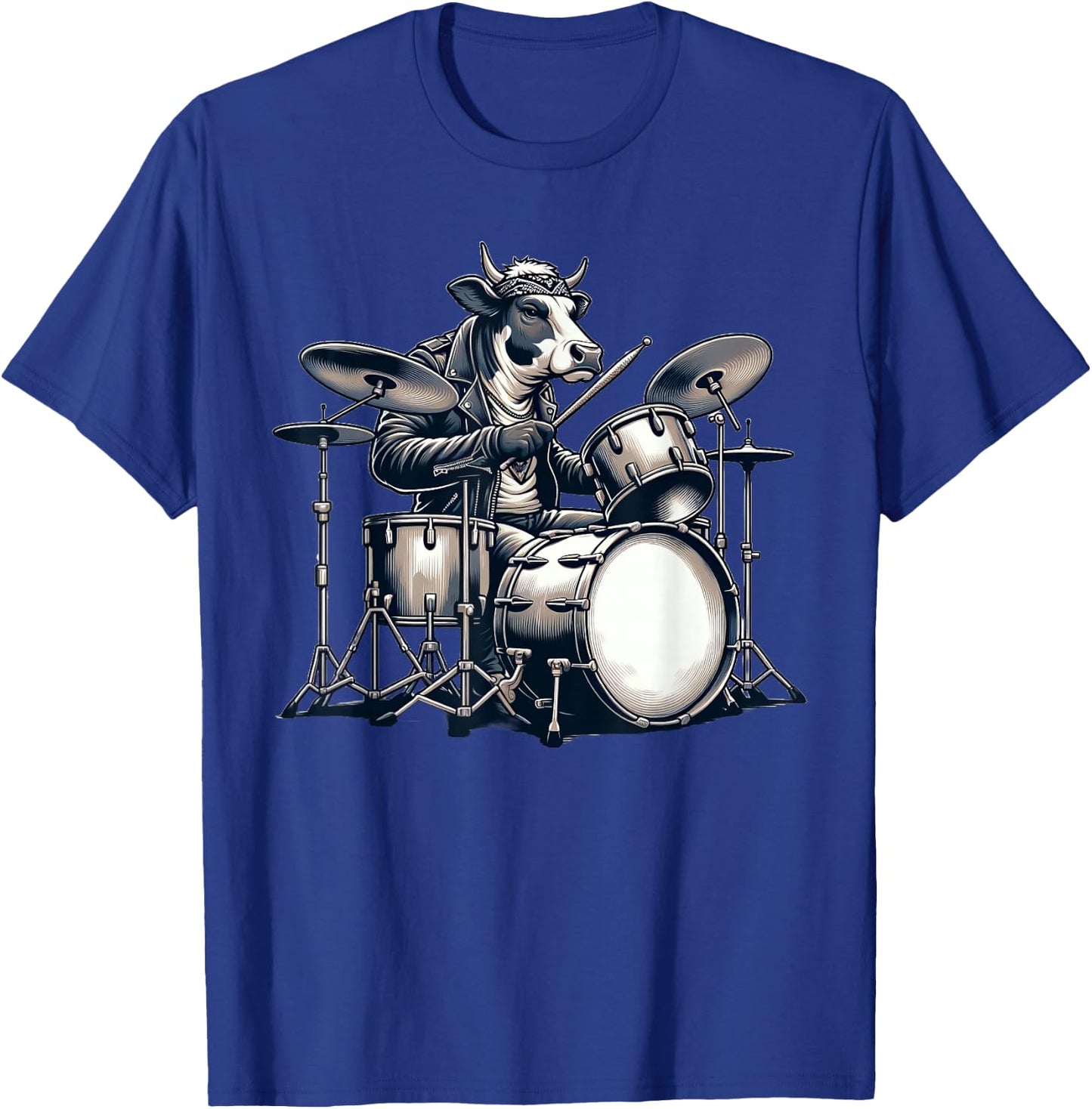 Cute Cow Playing Drums Cows Drummer Music T-Shirt - T-Shirt | Royal