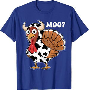 Turkey Moo Funny Thanksgiving Autumn Farmer Cow Turkey T-Shirt - T-Shirt | Royal