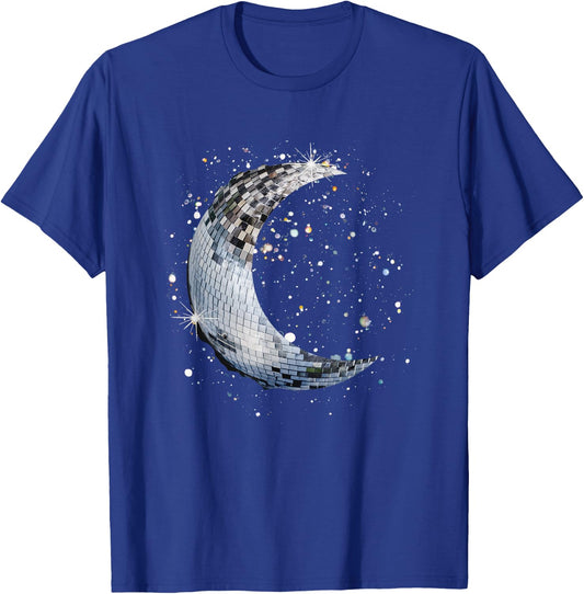 Disco Ball Half Moon Cute Moon Black and White , black T-Shirt - T-Shirt | Royal