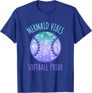 Softball Girl Mermaid Vibes Matching Team T-Shirt - T-Shirt | Royal