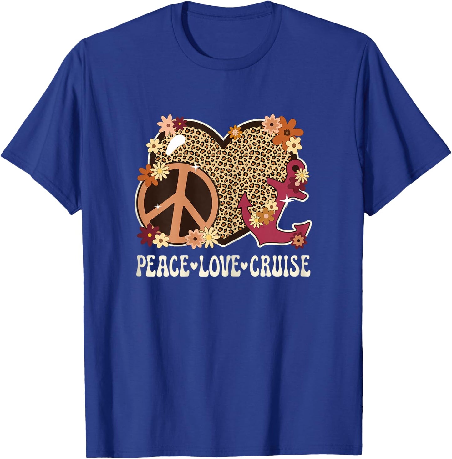Peace Love Cruise Ship Lover Leopard Print Women Cute Cruise T-Shirt - T-Shirt | Royal