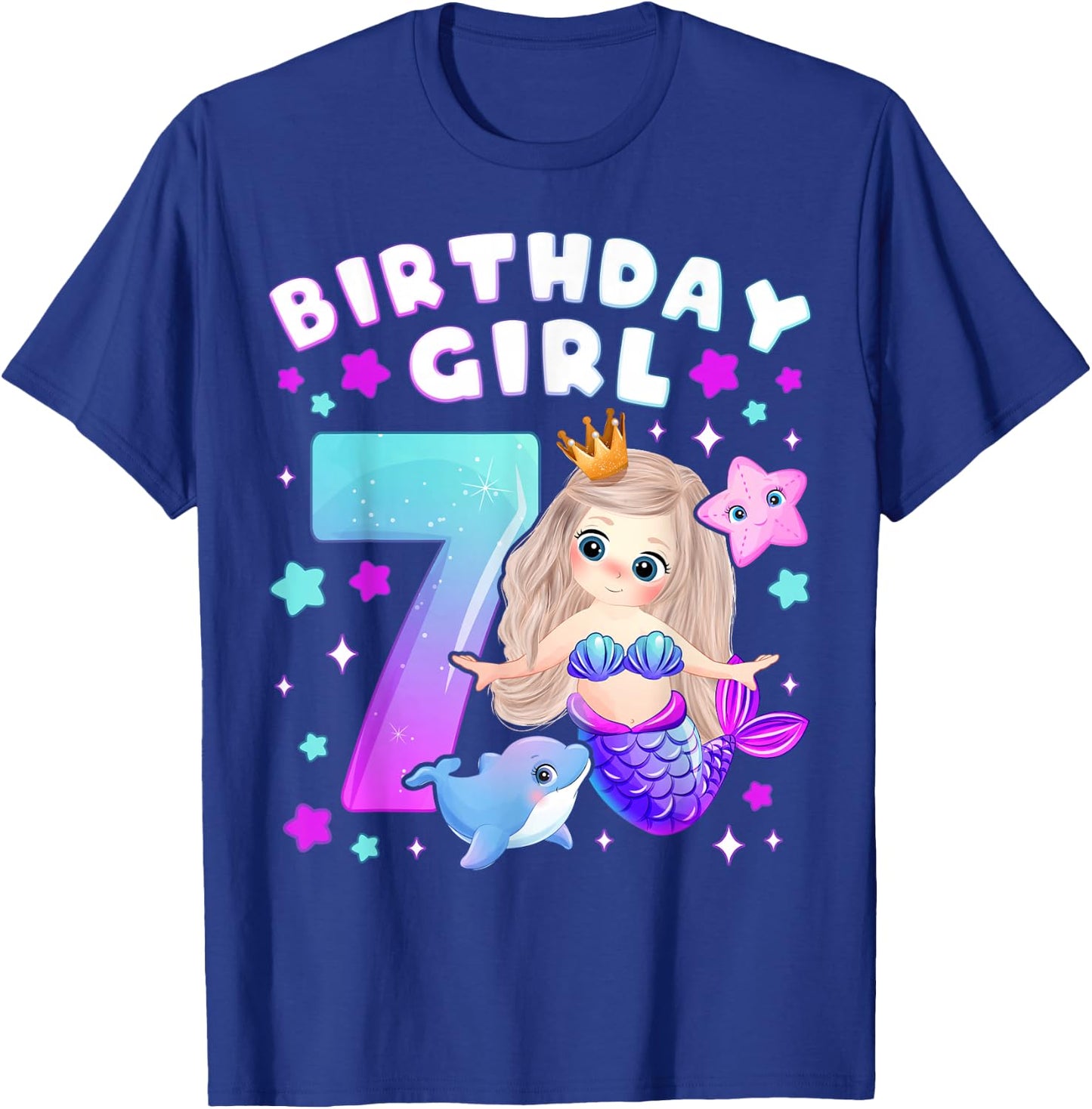 7th Birthday Girl 7 Years Mermaid Number 7 T-Shirt - T-Shirt | Royal