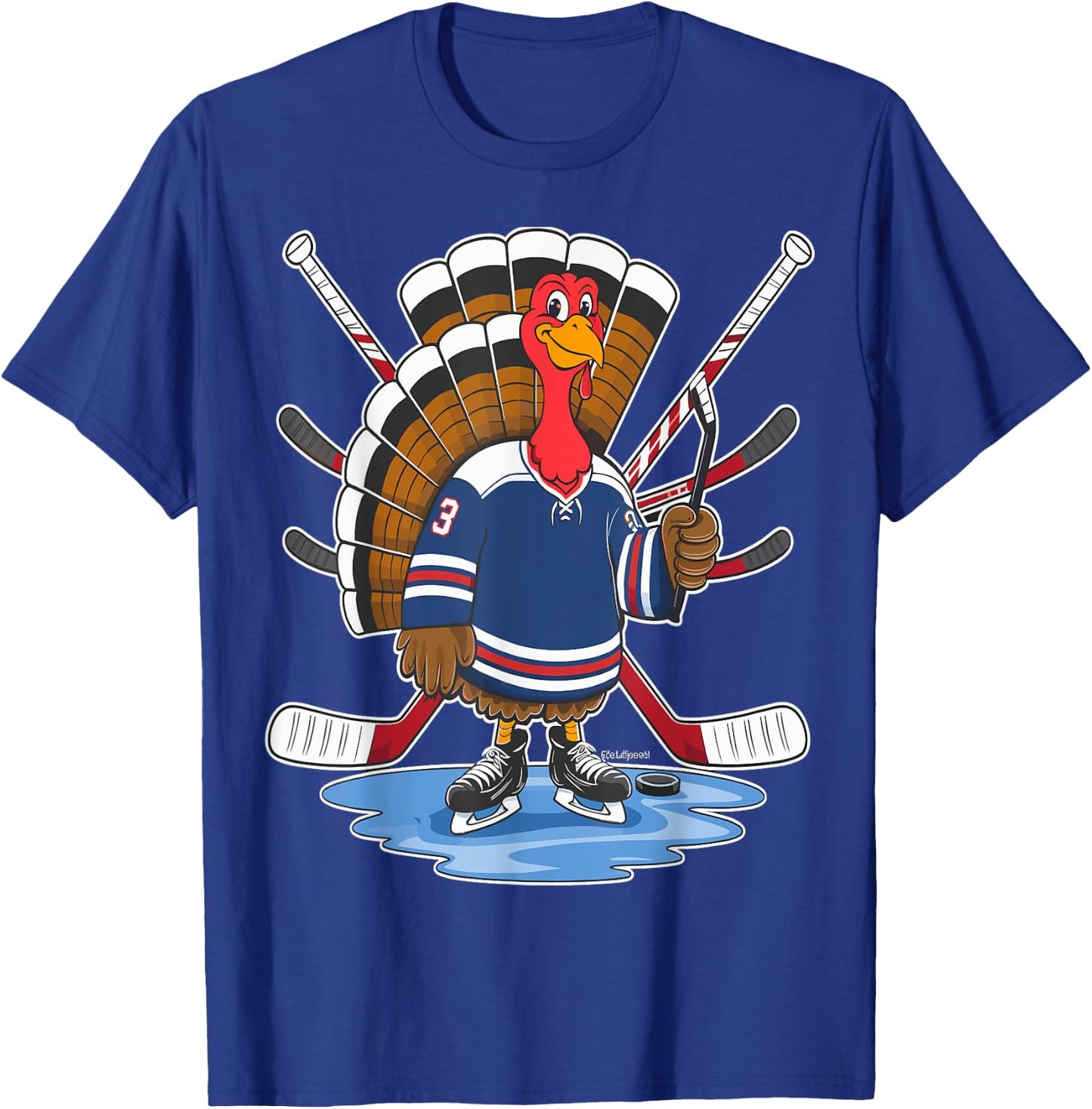 Thanksgiving Ice Hockey Turkey Day Sport Men Boys Kids T-Shirt - T-Shirt | Royal