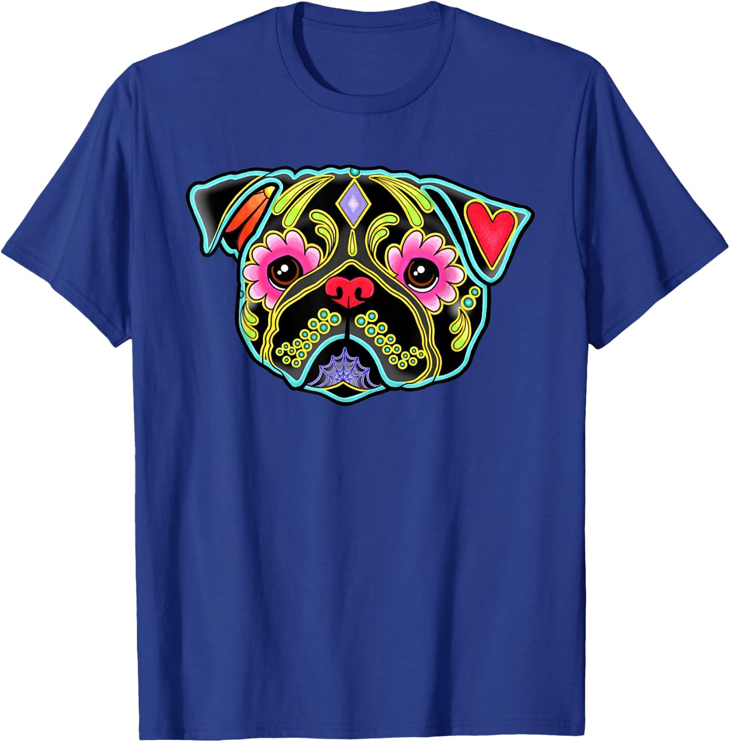 Black Pug - Day of the Dead Sugar Skull Dog Men Women Kids T-Shirt - T-Shirt | Royal