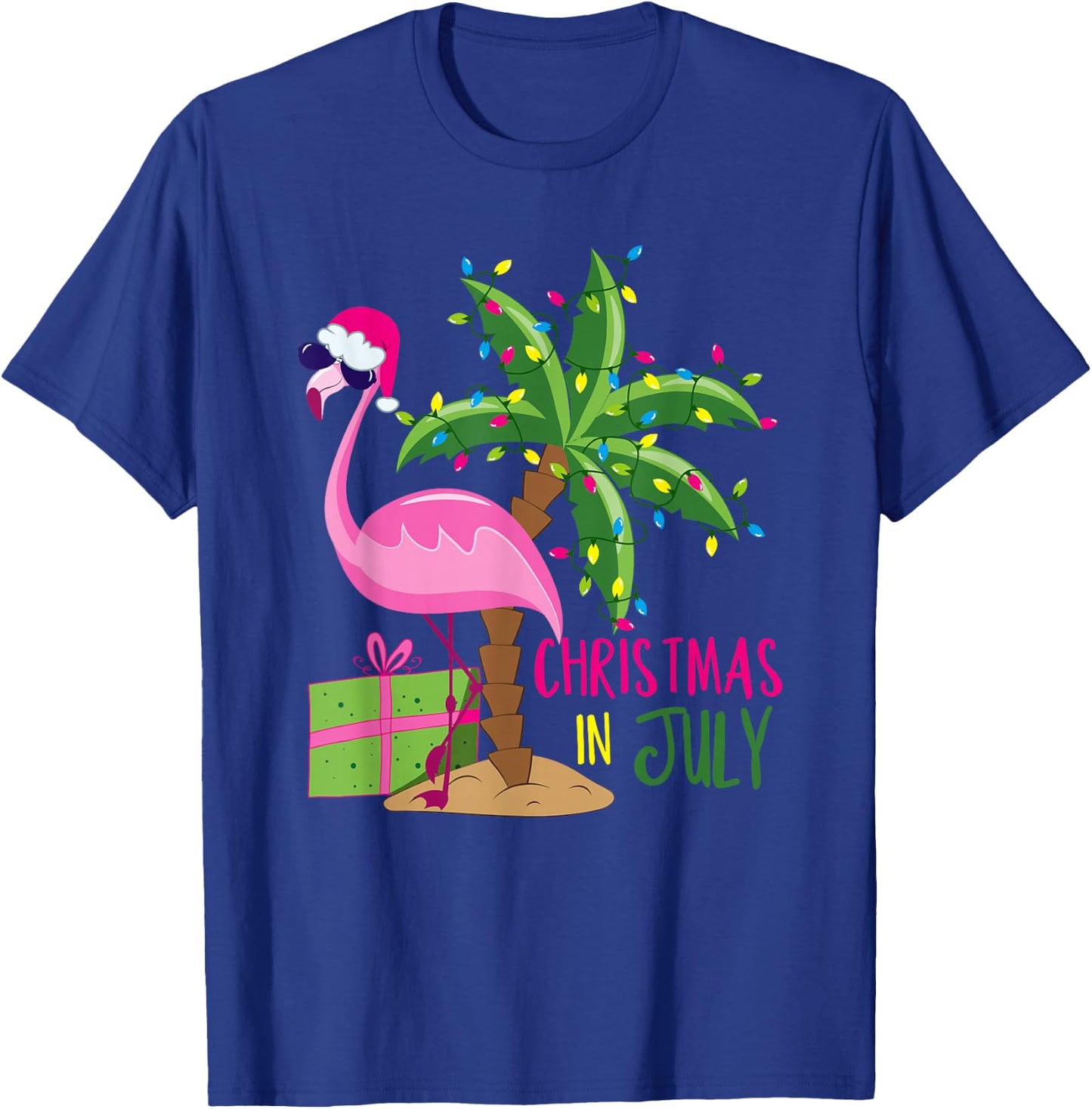 Flamingo Sunglasses Xmas Beach Tropical Christmas in July T-Shirt - T-Shirt | Royal