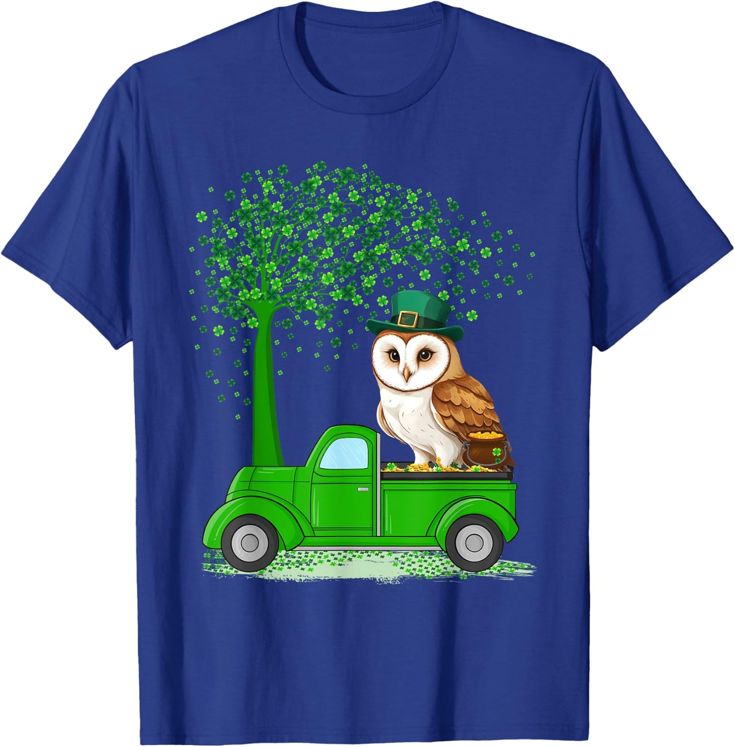 Irish Green Truck On Owl Bird St Patrick's Day Tree T-Shirt - T-Shirt | Royal