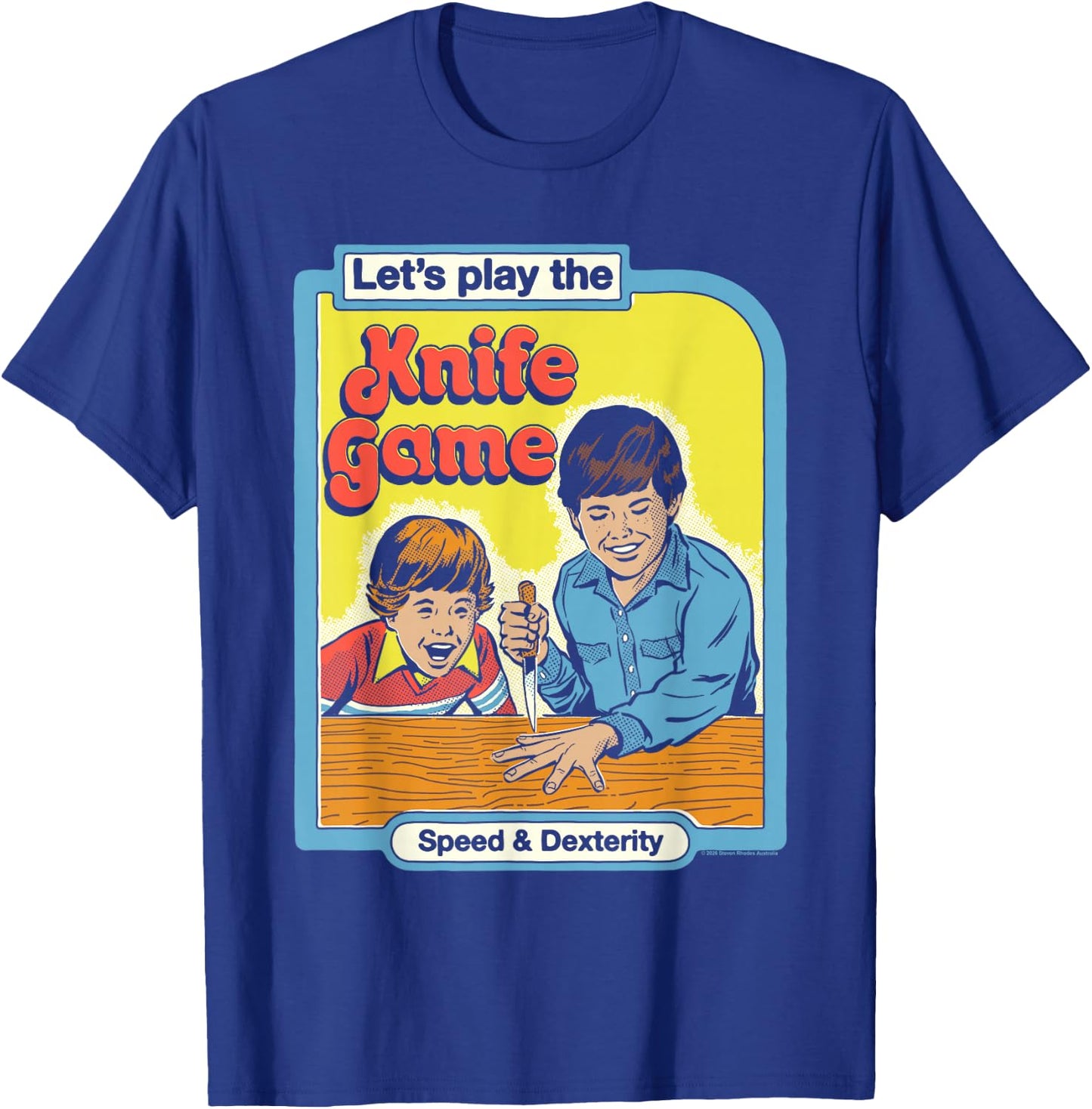 Steven Rhodes Let's Play the Knife Game Retro Dark Humor T-Shirt - T-Shirt | Royal