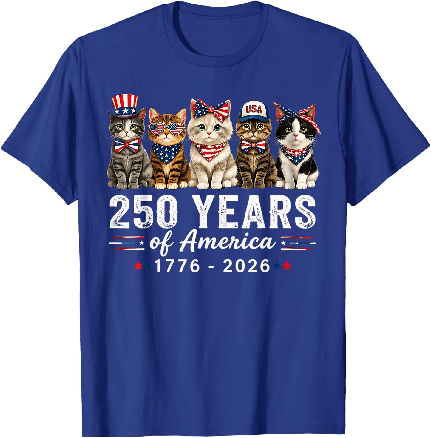 250 Years of America Cats Patriotic Cat Lover T-Shirt - T-Shirt | Royal