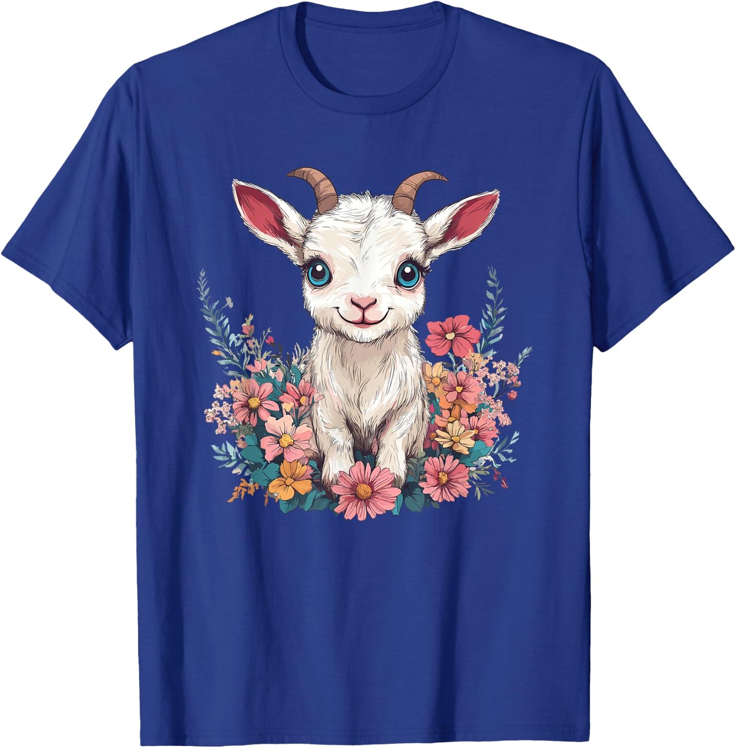 Adorable Baby Goat Surrounded By Flowers T-Shirt - T-Shirt | Royal