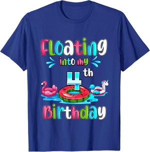 Floating Into My 4th Birthday Pool Party Float 4 Years Old T-Shirt - T-Shirt | Royal