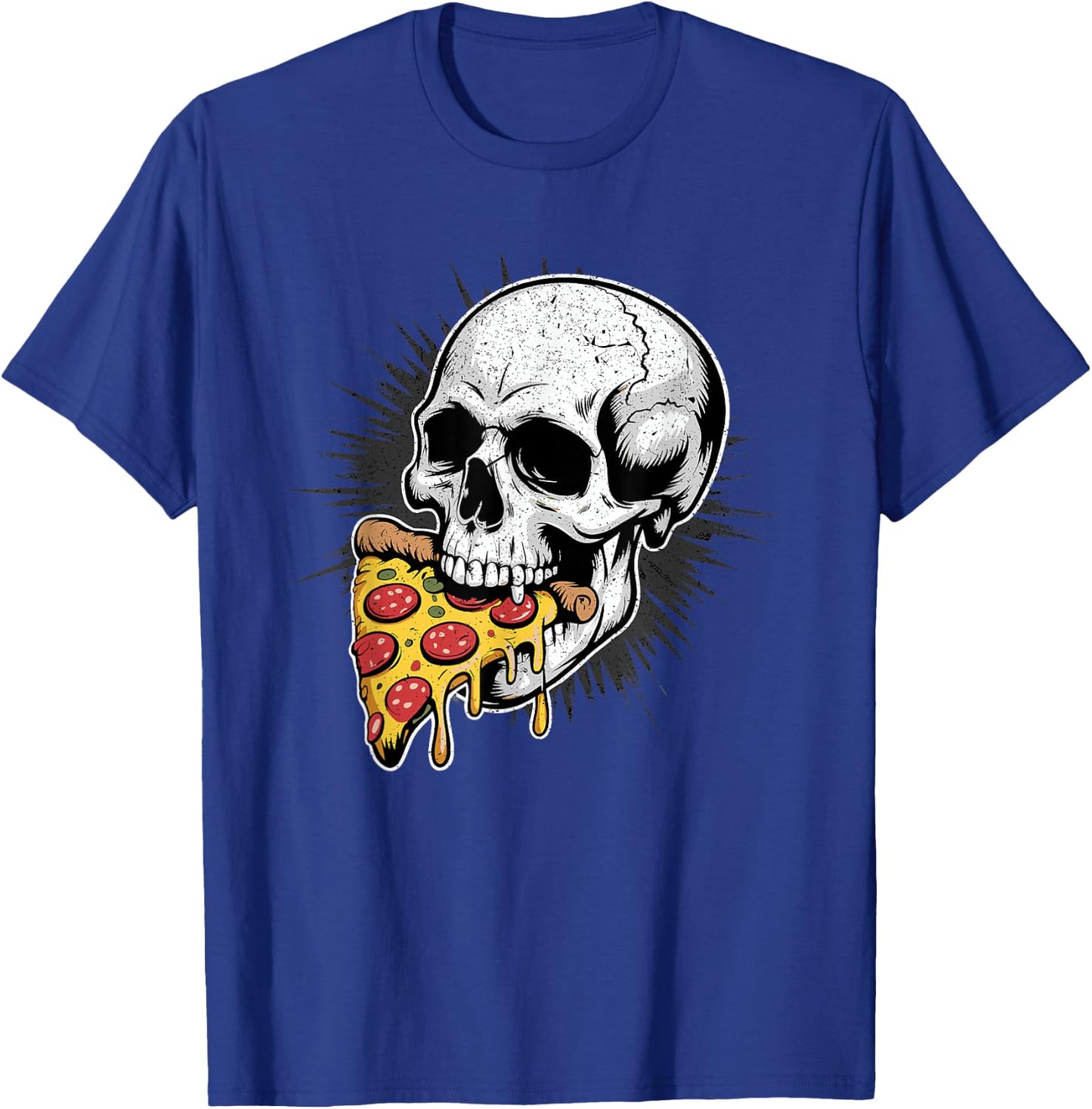 Skull Eating Pizza Slice Gothic Food Humor T-Shirt - T-Shirt | Royal