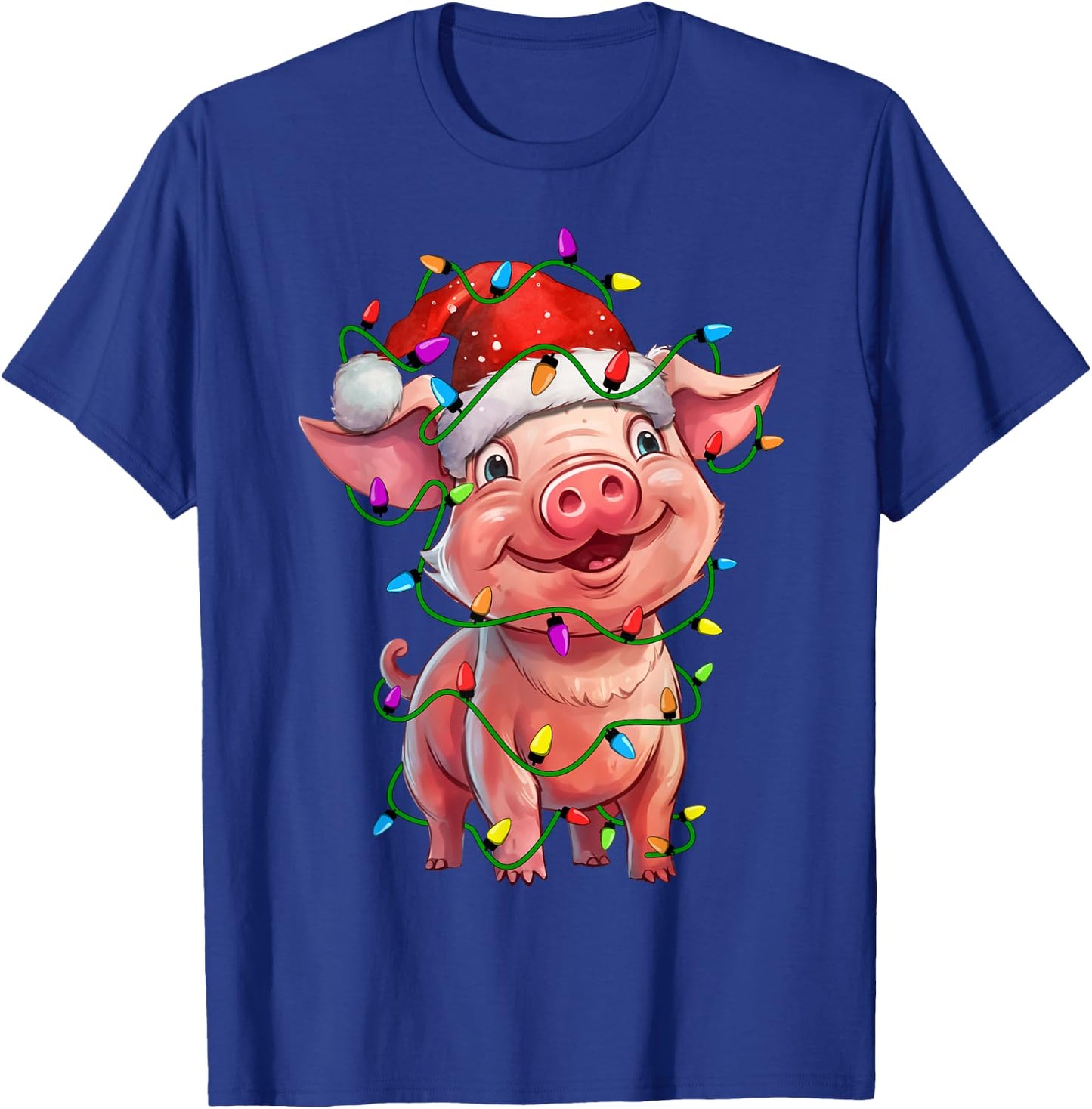 Pig Santa Christmas Tree Lighting Xmas Funny T-Shirt - T-Shirt | Royal