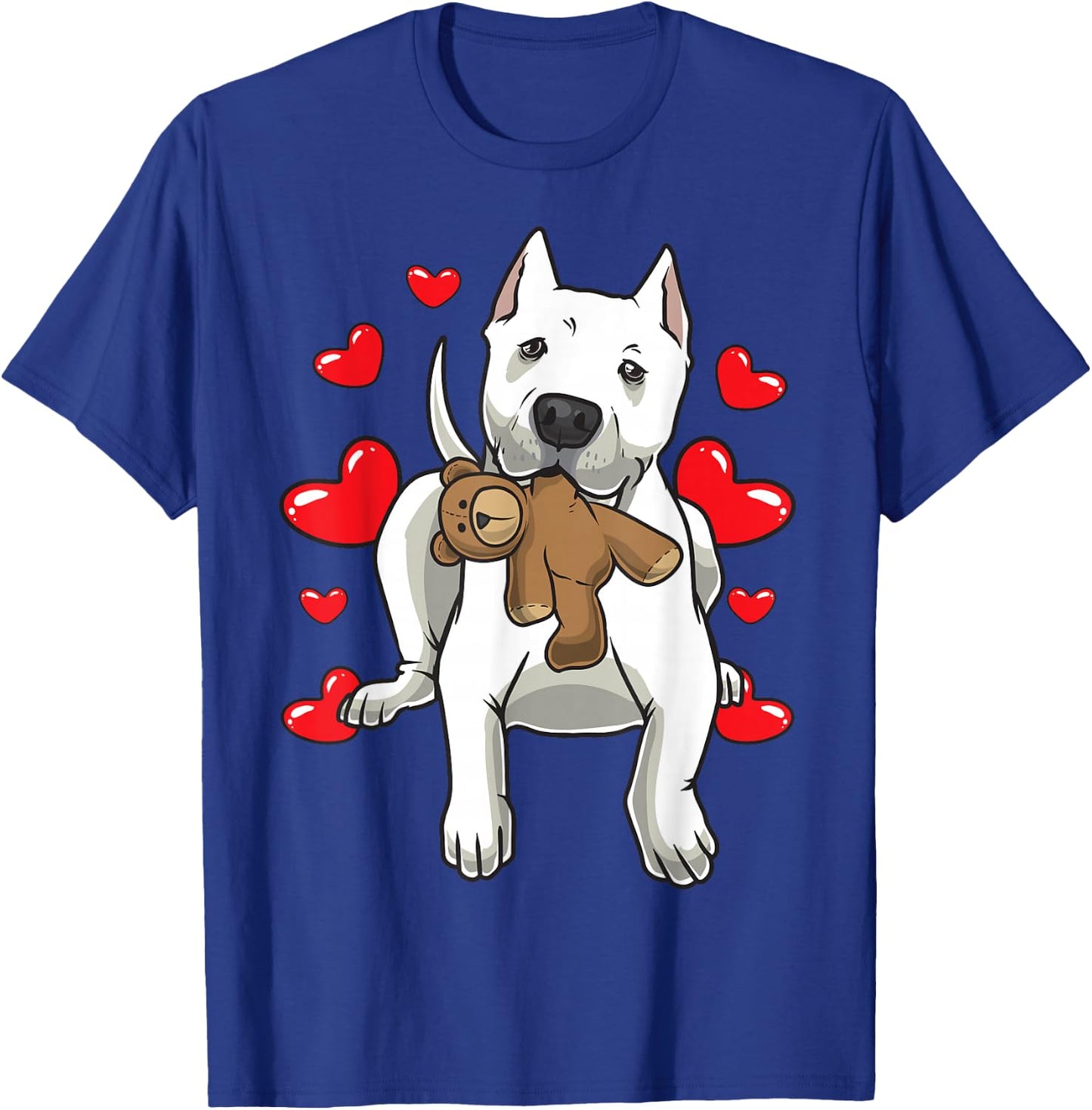 Dogo Argentino Dog With Stuffed Animal And Hearts T-Shirt - T-Shirt | Royal