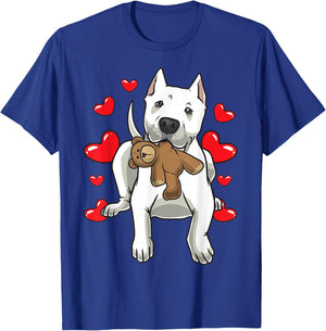 Dogo Argentino Dog With Stuffed Animal And Hearts T-Shirt - T-Shirt | Royal