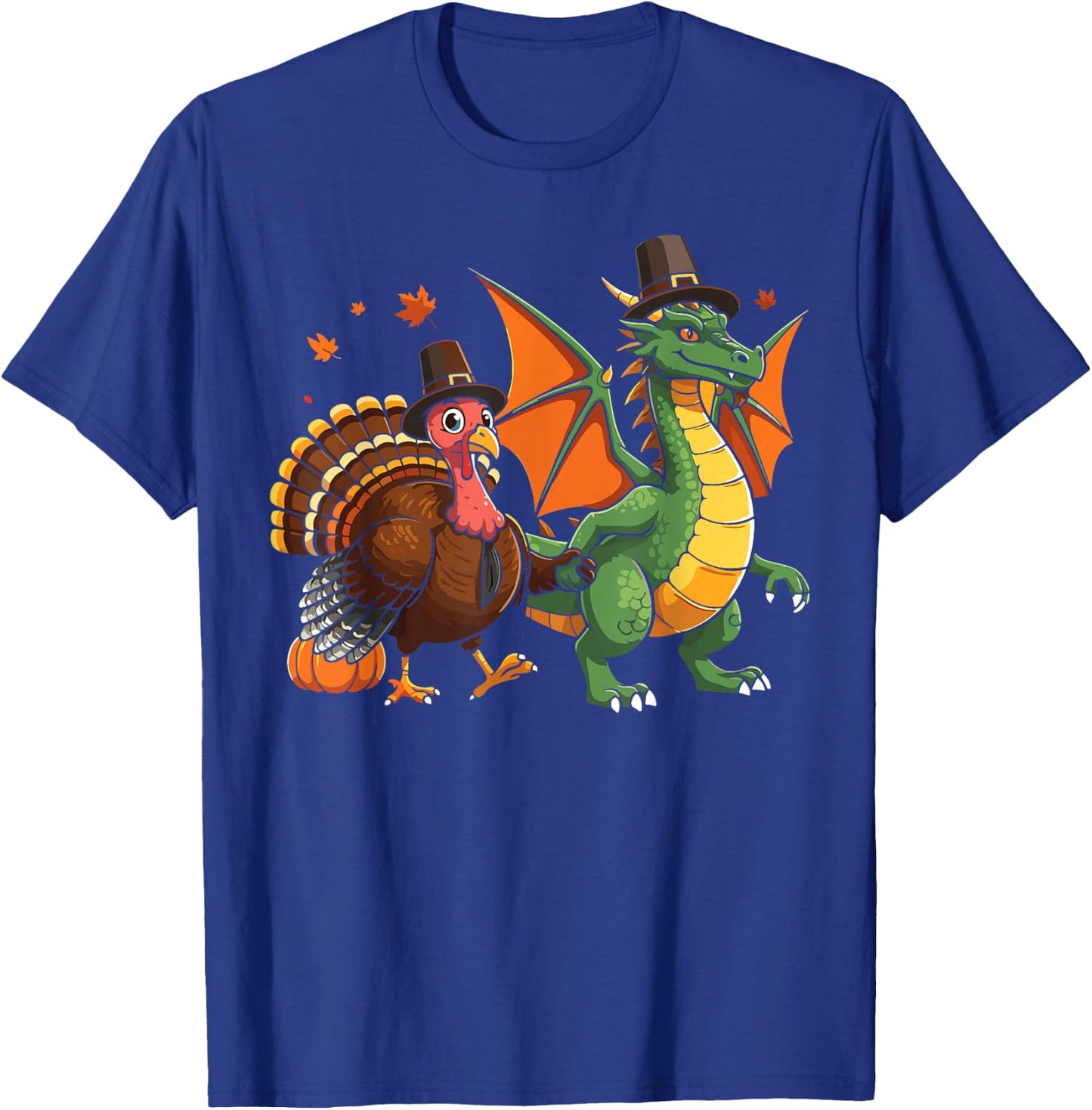 Dragon Turkey pilgrim thanksgiving pumpkin kids boys girls T-Shirt - T-Shirt | Royal