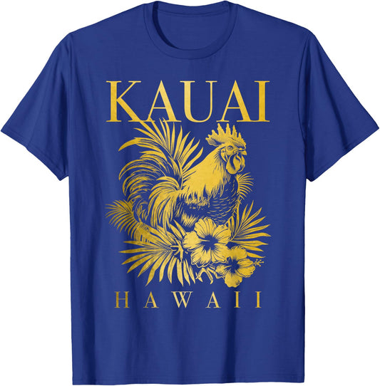Kauai Hawaii Chicken Hawaiian Hibiscus Flowers Vintage T-Shirt - T-Shirt | Royal