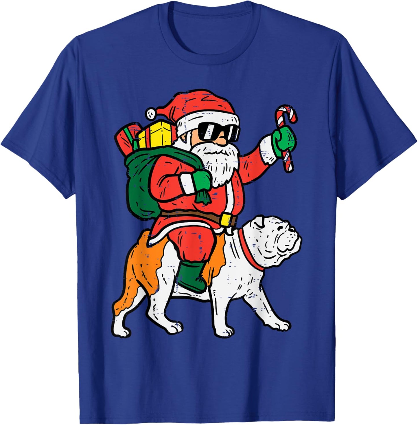 Santa Riding English Bulldog Christmas Xmas Women Kids T-Shirt - T-Shirt | Royal