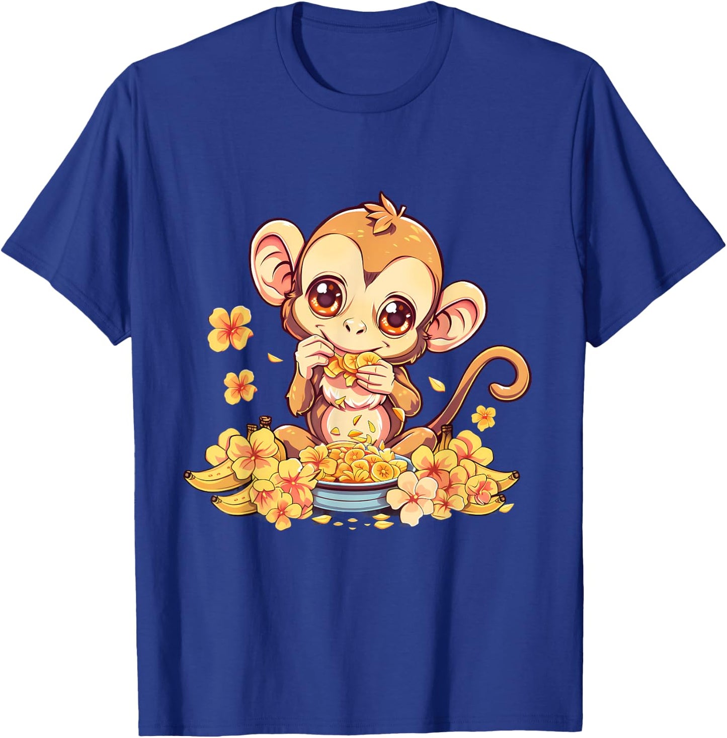 Banana Monkey Floral Bananas Fruit Artwork Cute Monkey T-Shirt - T-Shirt | Royal