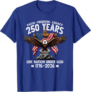 Christian 250 Years Faith Freedom 4th July 250 Anniversary T-Shirt - T-Shirt | Royal