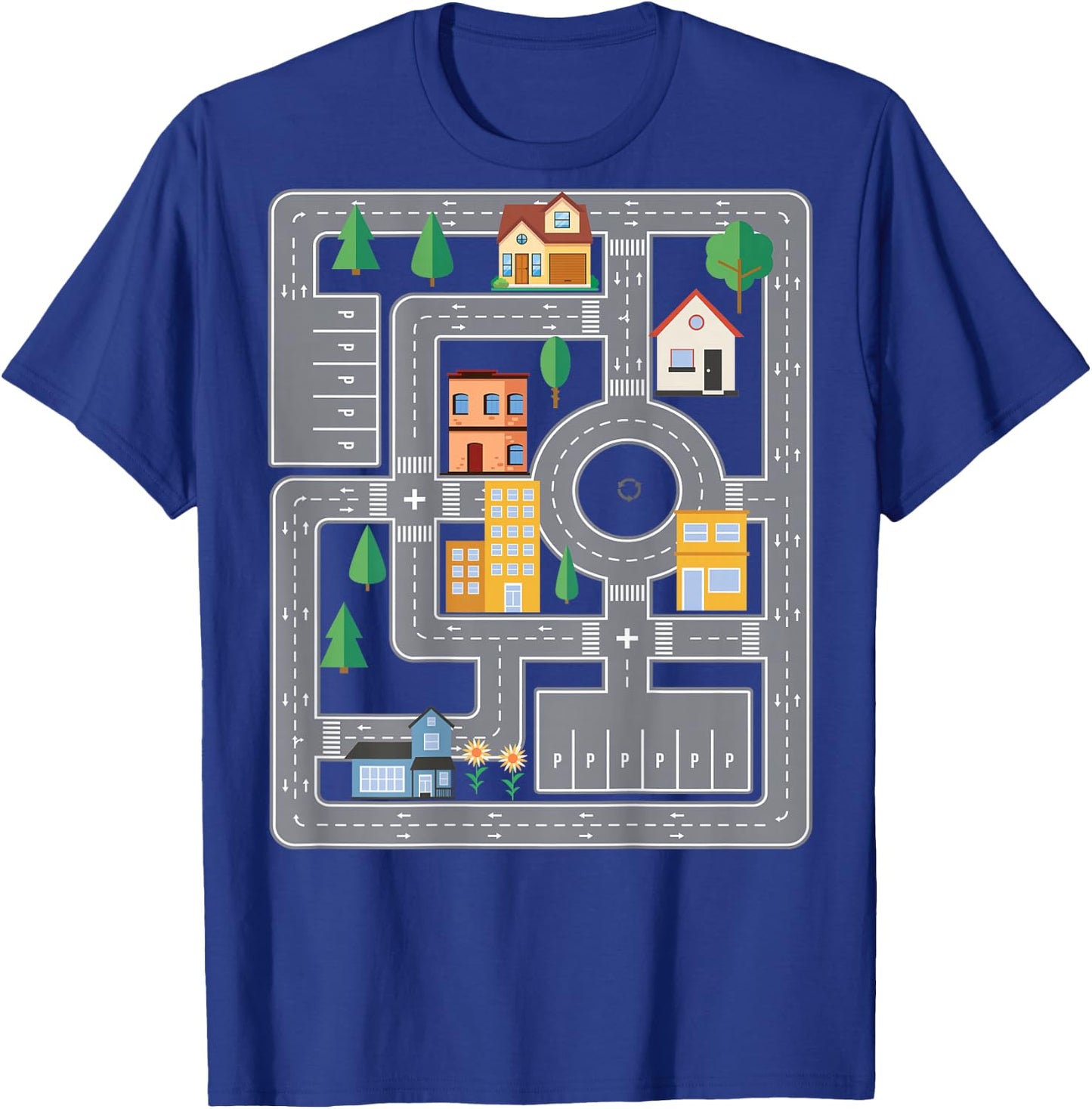 Cool Play Mat Car Racing Track City On Back Cute Toddler , black T-Shirt - T-Shirt | Royal