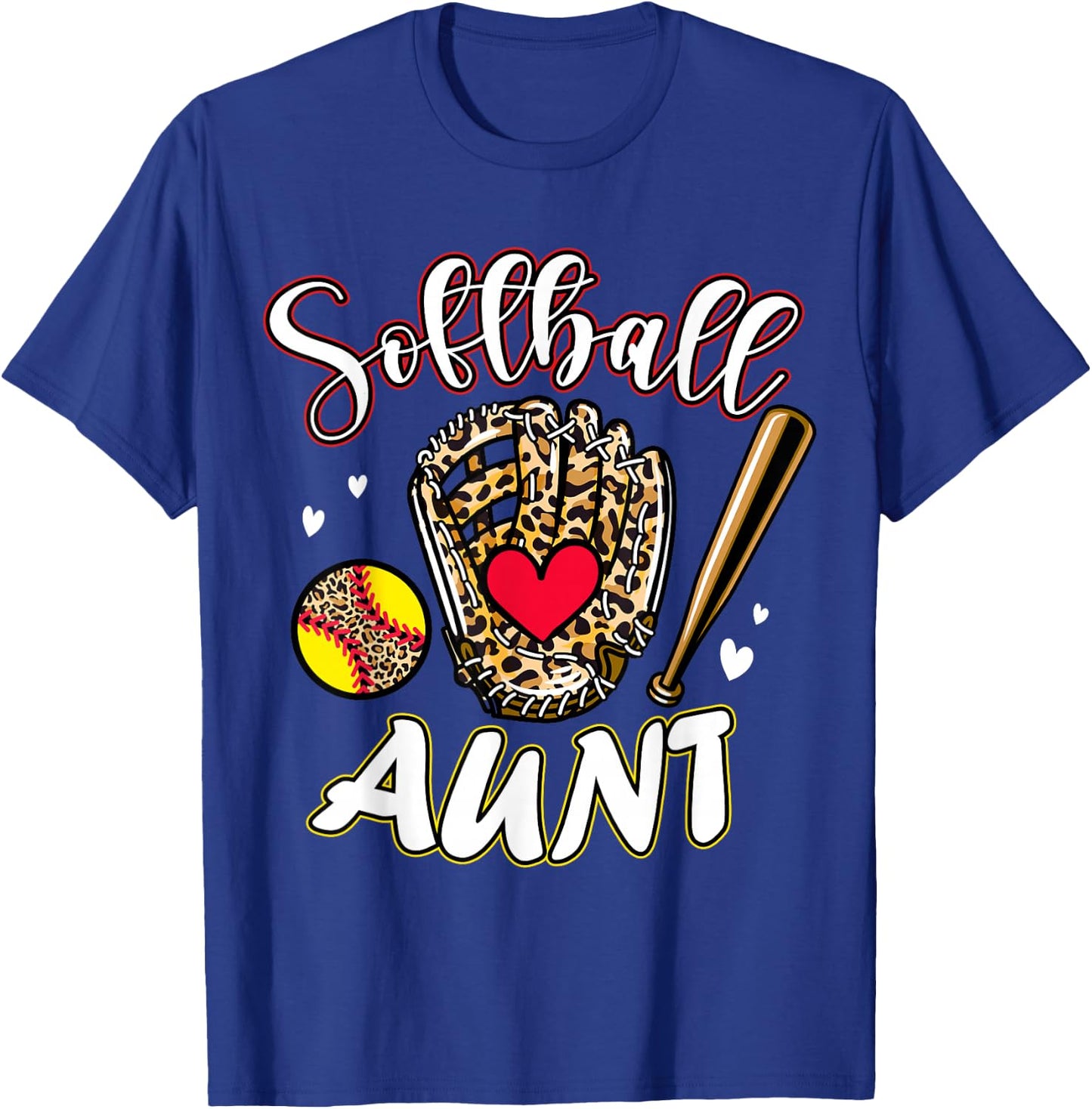 Softball Aunt Leopard Game Day Softball Cute Matching Family T-Shirt - T-Shirt | Royal