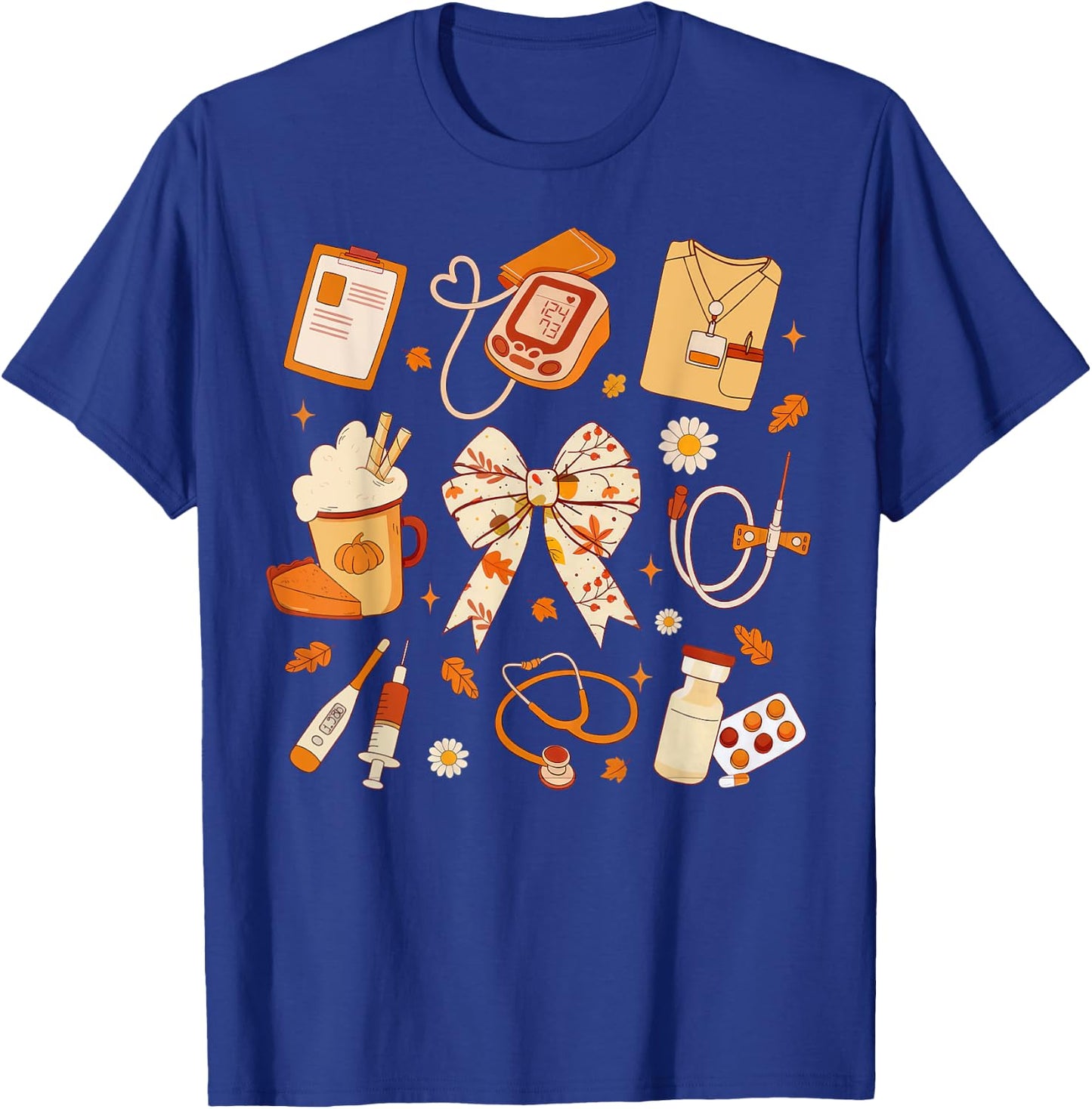 Thankful Nurse Fall Stethoscope Coquette Bow Thanksgiving T-Shirt - T-Shirt | Royal