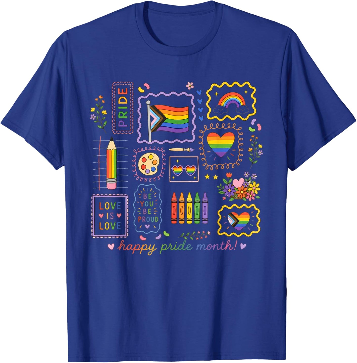 Rainbow Flag Happy Pride Month Gay Ally LGBTQ Love is Love T-Shirt - T-Shirt | Royal