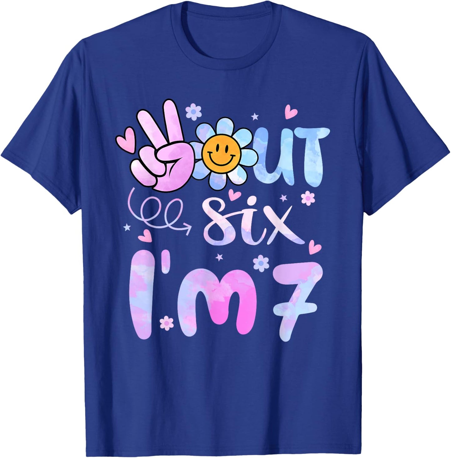 Peace Out Six I'm 7 Tie Dye 7th Happy Birthday Girl Groovy T-Shirt - T-Shirt | Royal