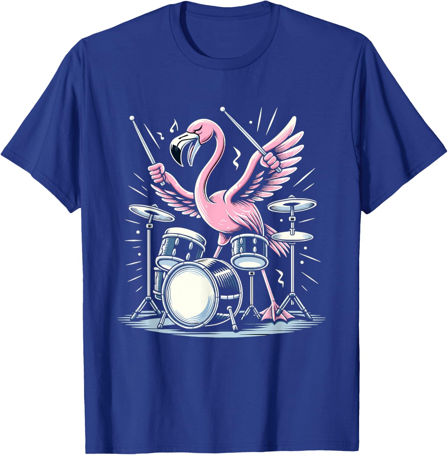 Drummer Flamingo Drumming Player Playing Drums Drumset T-Shirt - T-Shirt | Royal