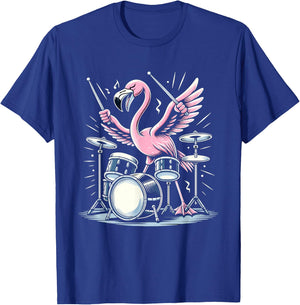 Drummer Flamingo Drumming Player Playing Drums Drumset T-Shirt - T-Shirt | Royal