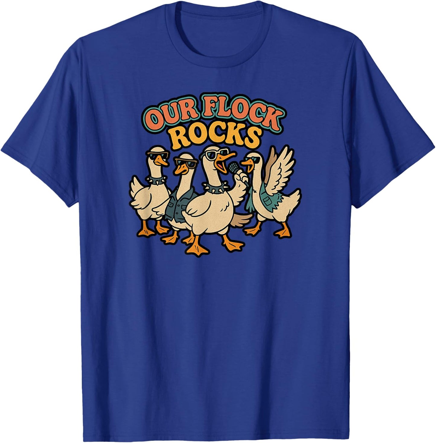 Our Flock Rocks, Punk Geese, Bird Group Vacation Fun T-Shirt - T-Shirt | Royal