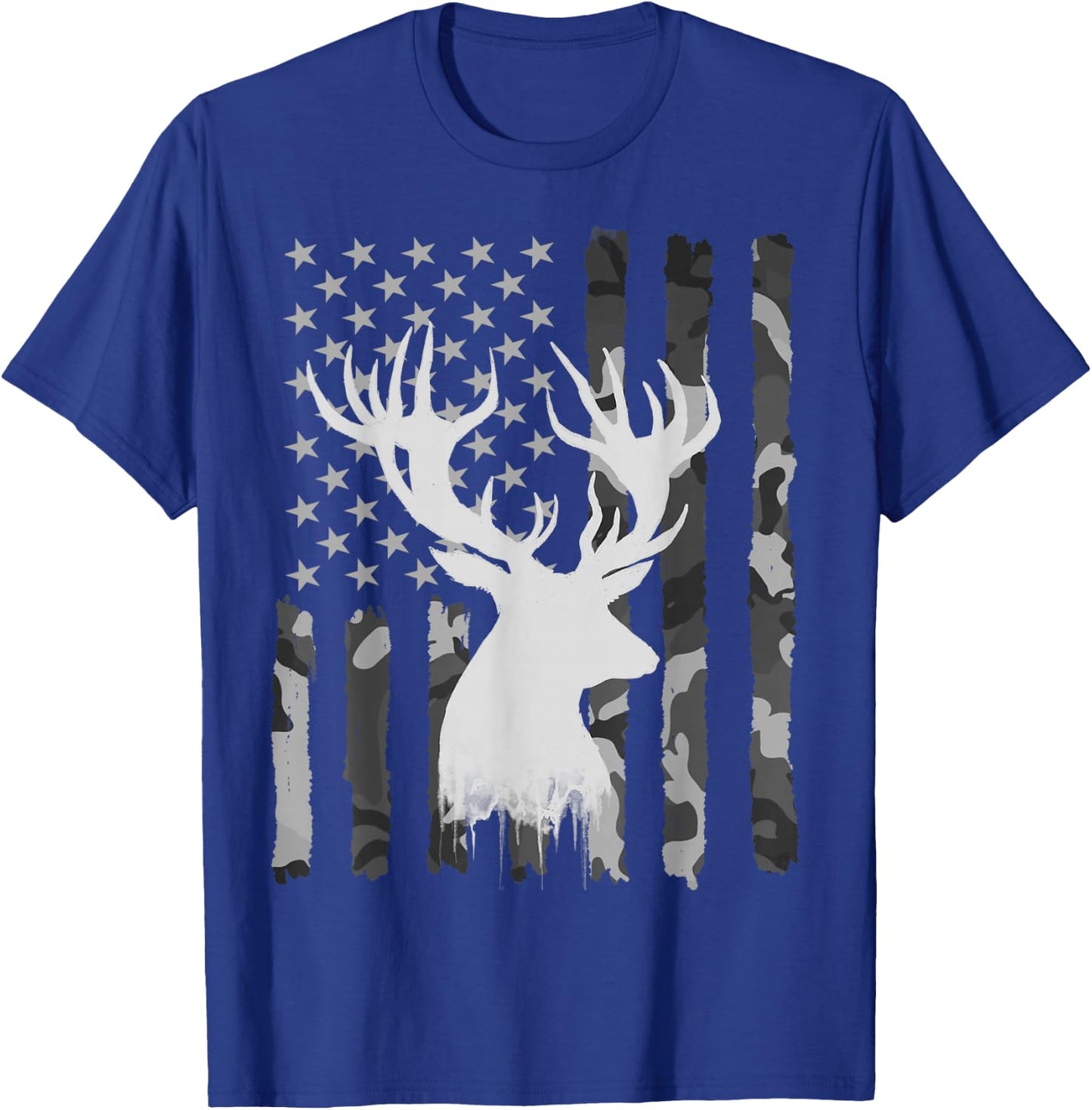 Funny Camouflage USA Flag Whitetail Buck Deer Hunting Lovers T-Shirt - T-Shirt | Royal
